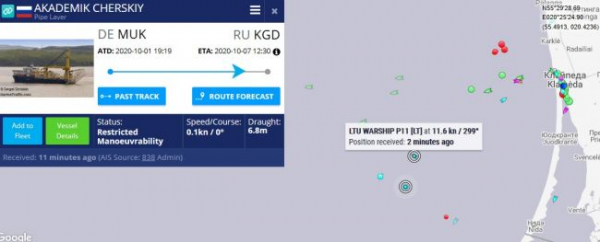 Корабль Литвы следит за трубоукладчиком «Северного потока-2» под Клайпедой