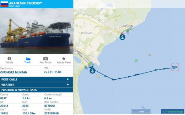 «Северный поток-2»: «Черский» в море, еще один «снабженец» идет в Мукран