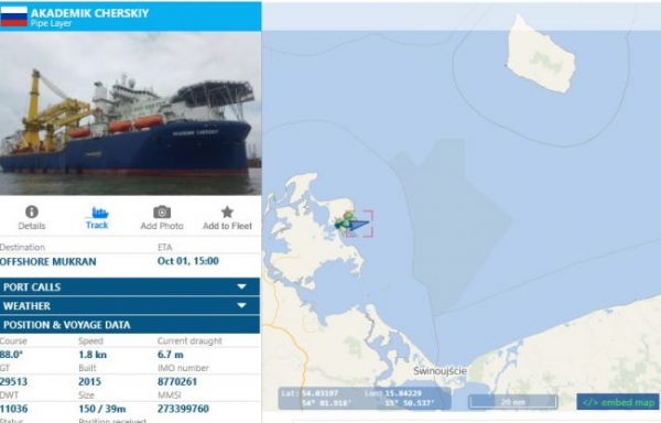 «Северный поток-2»: «Черский» в море, еще один «снабженец» идет в Мукран